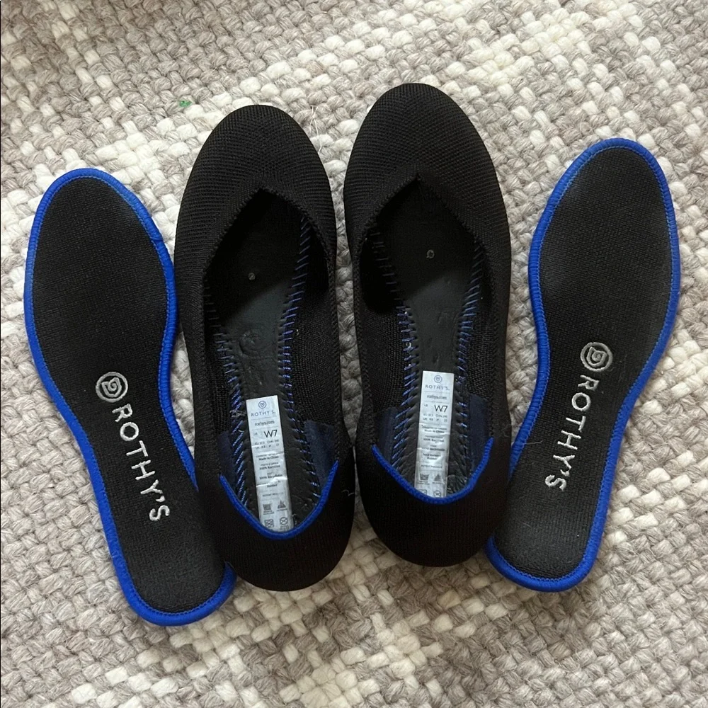 Rothys The Flat Classic Black Round Toe 7 Ballet Comfort Slip On Flexible - Picture 5 of 7